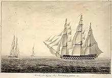 Depiction of HMS Triumph from the port side with all her sails set