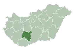 Map of Hungary highlighting Tolna County