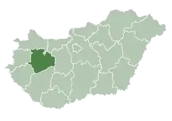 Map of Hungary highlighting Veszprém County