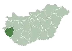 Map of Hungary highlighting Zala County