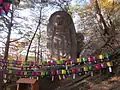 A Buddha statue inside the temple's inner grounds