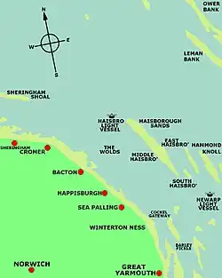 Location map of Haisborough Sands