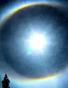 A circumscribed halo (outer ring, partially visible on the bottom left and top left/right) together with a 22° halo (inner ring)