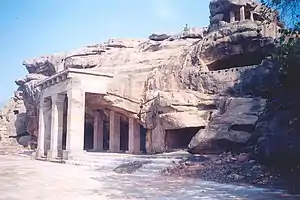 Rock-cut cave with pillars