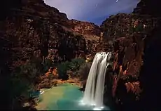 Havasu Falls at night, before 2008 flash flood