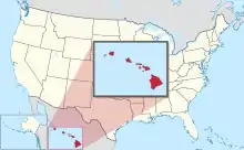 Map of the United States with Hawaii highlighted