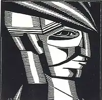 John Storrs, Profile Head with Cap, c. 1918, woodcut on paper Smithsonian American Art Museum