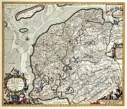 Lordship of Frisia 1680, divided into quarters Westergo, Oostergo, Zevenwouden, Steden