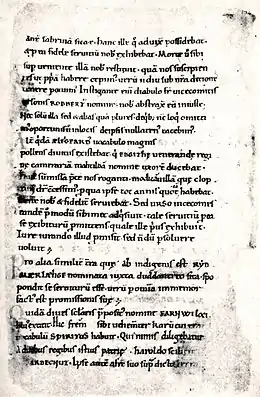 A carefully handwritten page with 27 lines of text arranged into a bit more than 4 paragraphs. Each line contains about 8 lower case Latin words. No illustrations, just lines of black text on cream coloured parchment.