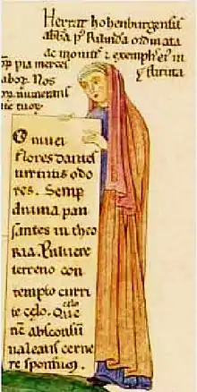 Herrad of Landsberg, Self portrait from Hortus deliciarum, c. 1180