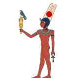 Horus represented as a child with the unified Egyptian crown, and sistrum.