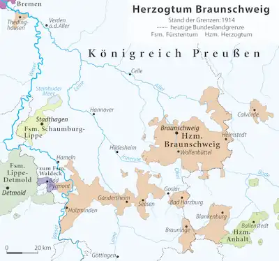 Duchy of Brunswick (orange) in 1914