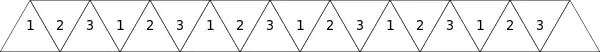 A strip of paper, divided into triangles, which can be folded into a hexaflexagon.