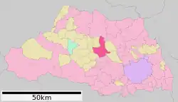 Location of Higashimatsuyama in Saitama Prefecture