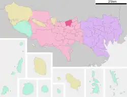 Location of Higashimurayama in Tokyo Prefecture