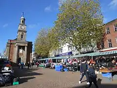 Newcastle-under-Lyme market day and high street