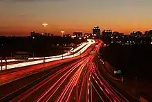 Highway 401 west of the Don Valley Parkway at dusk