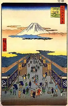 Suruga street with Mount Fuji by Hiroshige (1856)