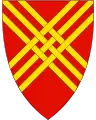 A saltire triple parted fretted in the municipal coat of arms of Hjelmeland (Norway)