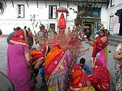 Preparing for Holika Dahan, Kathamandu, Nepal.