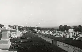 Holy Cross Cemetery shortly after the 1906 San Francisco earthquake