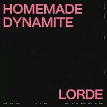 A black image with pink text that displays the track's title on the upper left corner and the artist's name on the lower right corner.