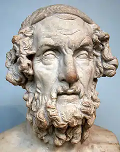 Marble head and shoulders of an old man with long hair and a beard: a well-known depiction of Homer