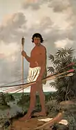 Brazilian warrior with traditional bow and arrows and a European knife