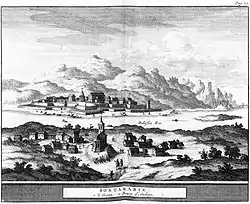 Above Hondarribia with its City Walls, and below French Hendaye town in 1640