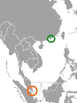 Map indicating locations of Hong Kong and Singapore