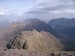 View east from Sgurr Mhòr over the "Horns" of Beinn Alligin.