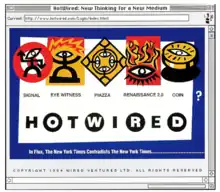 The first front of Hotwired, the first website with original content and fortune 500 advertising.