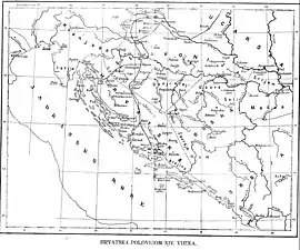 Map of approximate locations of toponyms in the 14th century Croatia