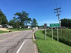 Sign for Hub City on Hwy 80 in Henrietta