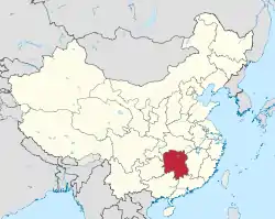 Map showing the location of Hu'nan Province