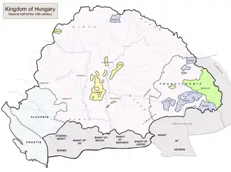 13th century map of the Kingdom of Hungary highlighting Saxon-populated areas