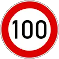 100 km/h sign following the most common implementation of the Vienna Convention style (Hungary)