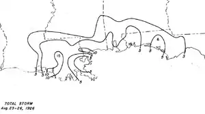 Contoured map showing rainfall amounts.