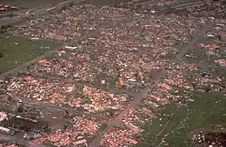 A community with nearly every trailer flattened