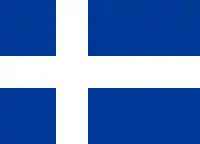 A former flag which never became official, known as Hvítbláinn ("the white-blue"), in use by Icelandic republicans around 1900. A very similar design has subsequently been adopted as the flag of Shetland.