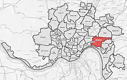 Hyde Park (red) within Cincinnati