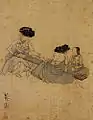 Women playing  geomungo (거문고 고르는 여인)