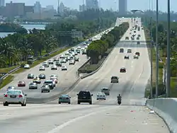 The Julia Tuttle Causeway, one of the major arteries connecting Miami and Miami Beach in Florida