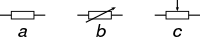 IEC-style: (a) Resistor, (b) Rheostat,(c) Potentiometer / Trimmer