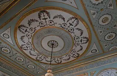 Louis XVI style festoons on a ceiling in the State Dining Room, Inveraray Castle, Scotland, the UK, by Girard and Guinand, 1784