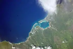 Asau, Savai'i north west coast, NASA photo at an altitude of 192 nautical miles (356 km)