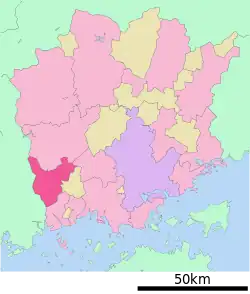 Location of Ibara in Okayama Prefecture