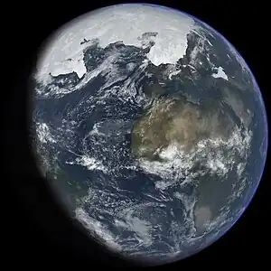 An illustration of the last ice age Earth at its glacial maximum.