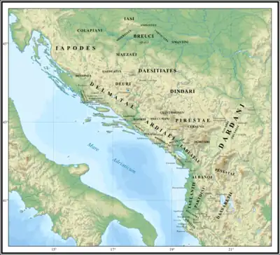 Approximate area settled by Illyrian tribes during classical antiquity