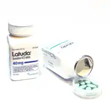 Latuda 40mg and 80mg bottles with 80mg tablets.